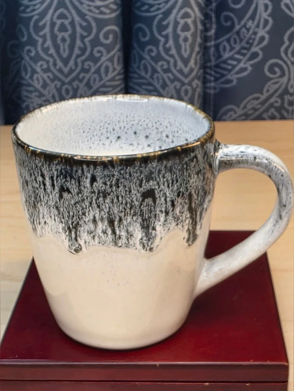 West Elm Reactive Drip Glaze Stoneware Blue/White Mug Made in Portugal